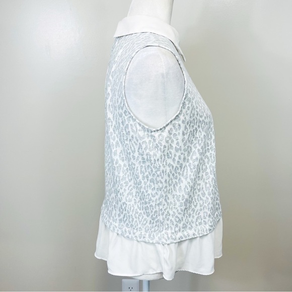 LOFT Mixed Media Gray & Cream Leopard Collard Sweater Tank Top - SMALL - Picture 7 of 10